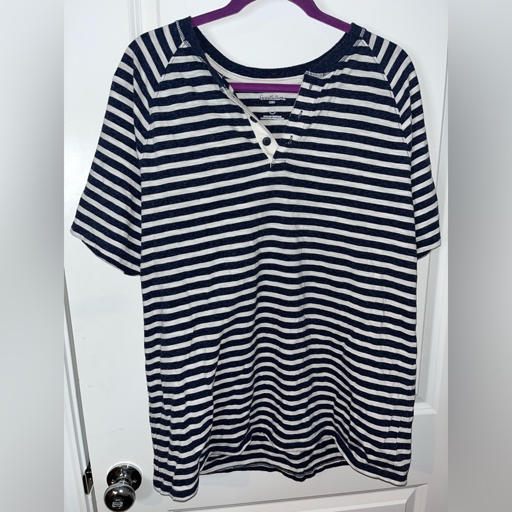 Goodfellow & co. Striped Button Up Oversized 100% Cotton Navy White Tshirt Sz XL
